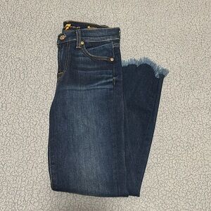 7 for All Mankind Dark Wash Skinny Jeans Frayed Ankles (25)